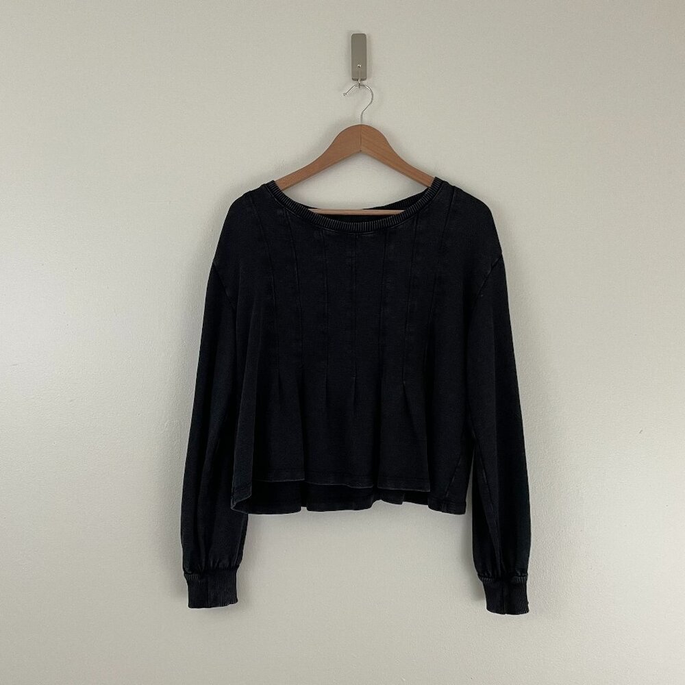 Anthropologie Pilcro Box Pleated Faded Black Sweatshirt Size Small